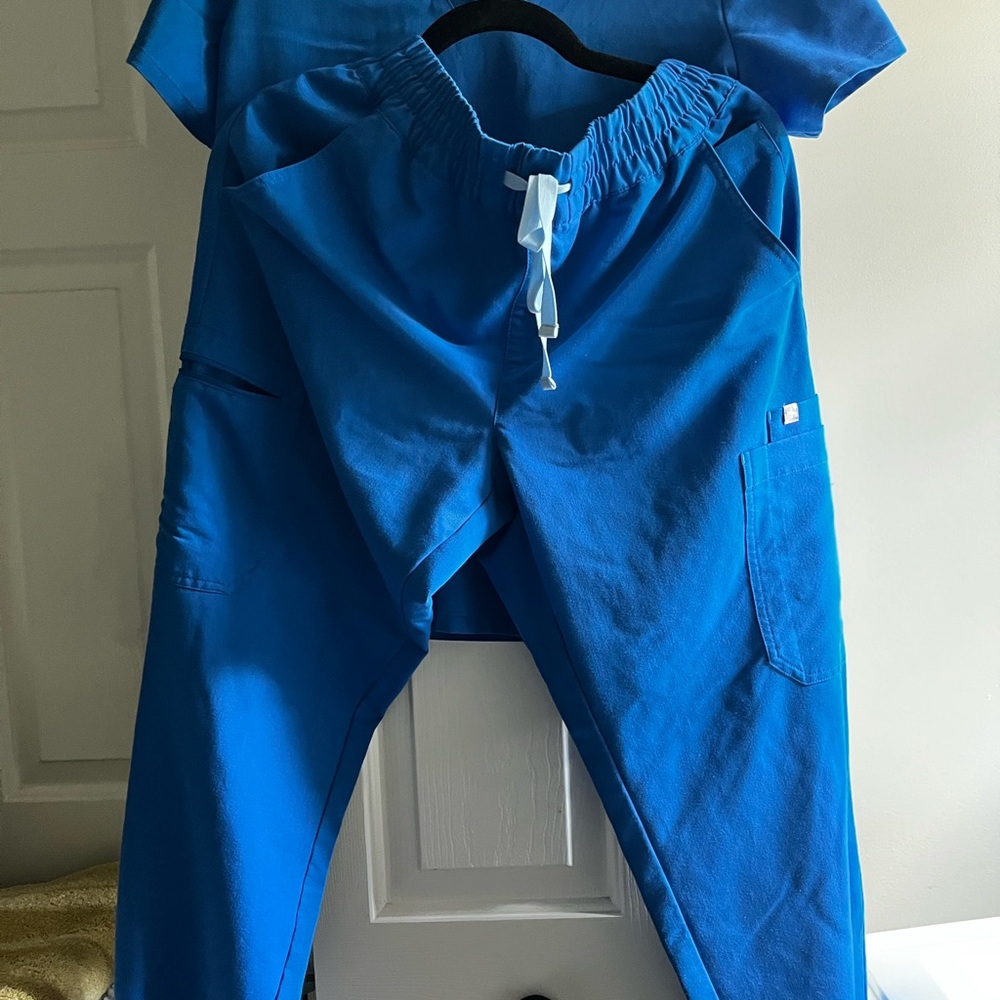 Figs Blue Relaxed Fit Pants with Elastic Waistband